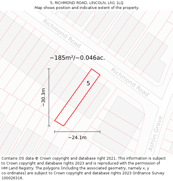 5, RICHMOND ROAD, LINCOLN, LN1 1LQ: Plot and title map