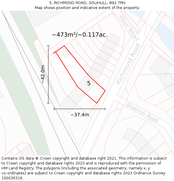 5, RICHMOND ROAD, SOLIHULL, B92 7RN: Plot and title map