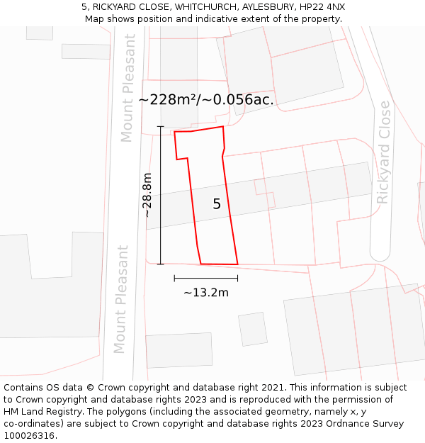 5, RICKYARD CLOSE, WHITCHURCH, AYLESBURY, HP22 4NX: Plot and title map