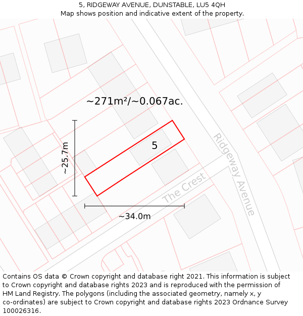 5, RIDGEWAY AVENUE, DUNSTABLE, LU5 4QH: Plot and title map