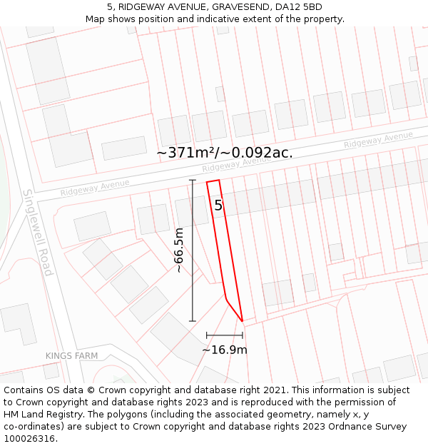 5, RIDGEWAY AVENUE, GRAVESEND, DA12 5BD: Plot and title map