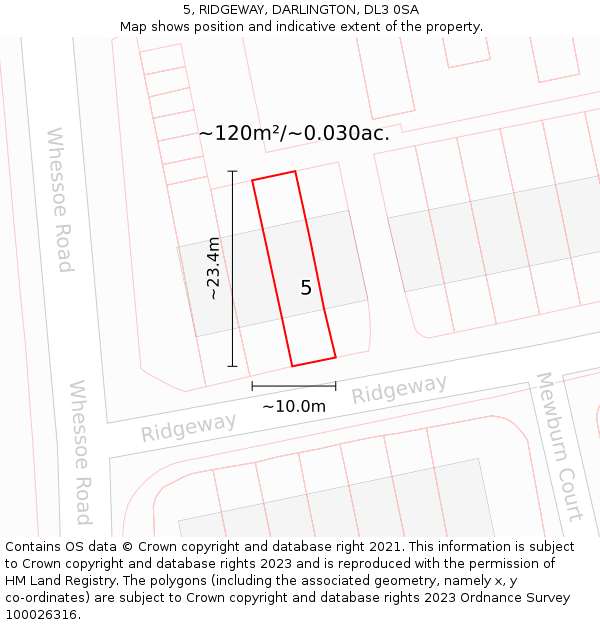 5, RIDGEWAY, DARLINGTON, DL3 0SA: Plot and title map