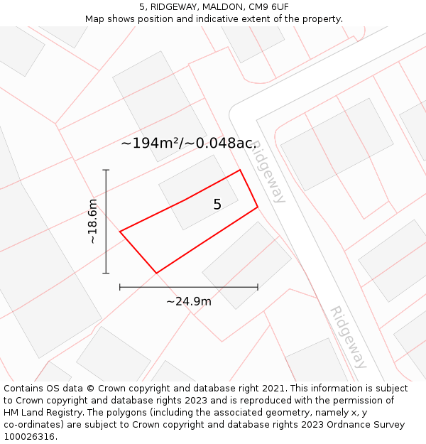 5, RIDGEWAY, MALDON, CM9 6UF: Plot and title map