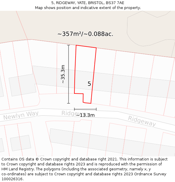 5, RIDGEWAY, YATE, BRISTOL, BS37 7AE: Plot and title map