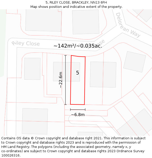5, RILEY CLOSE, BRACKLEY, NN13 6FH: Plot and title map