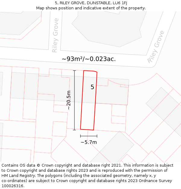 5, RILEY GROVE, DUNSTABLE, LU6 1FJ: Plot and title map