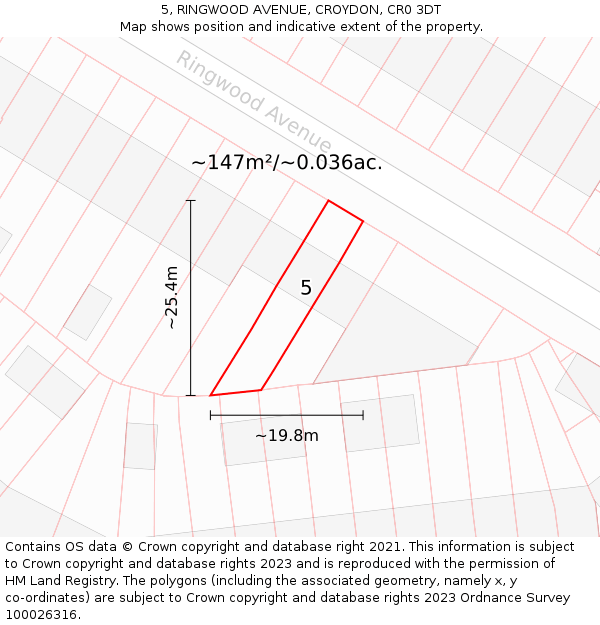 5, RINGWOOD AVENUE, CROYDON, CR0 3DT: Plot and title map