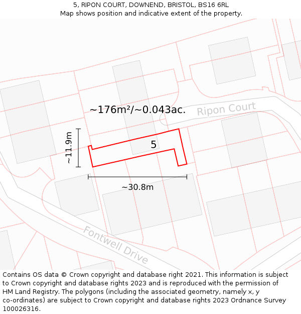 5, RIPON COURT, DOWNEND, BRISTOL, BS16 6RL: Plot and title map