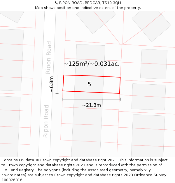 5, RIPON ROAD, REDCAR, TS10 3QH: Plot and title map