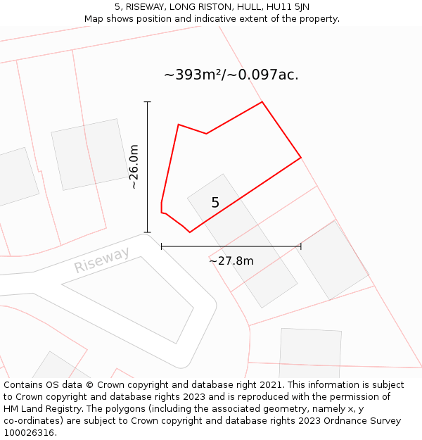 5, RISEWAY, LONG RISTON, HULL, HU11 5JN: Plot and title map