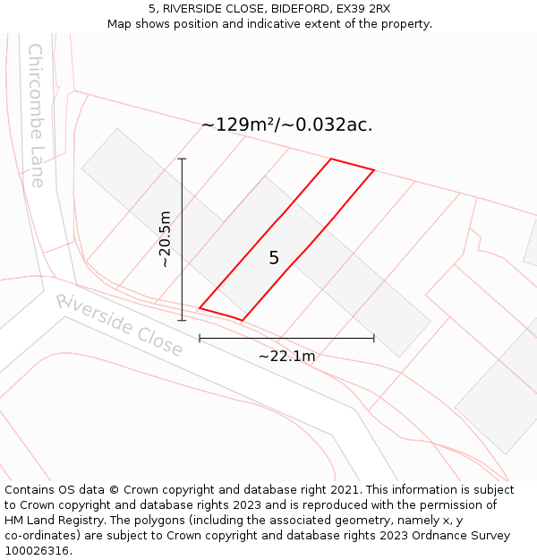 5, RIVERSIDE CLOSE, BIDEFORD, EX39 2RX: Plot and title map