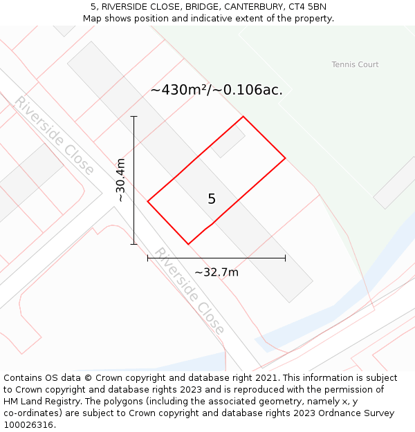 5, RIVERSIDE CLOSE, BRIDGE, CANTERBURY, CT4 5BN: Plot and title map