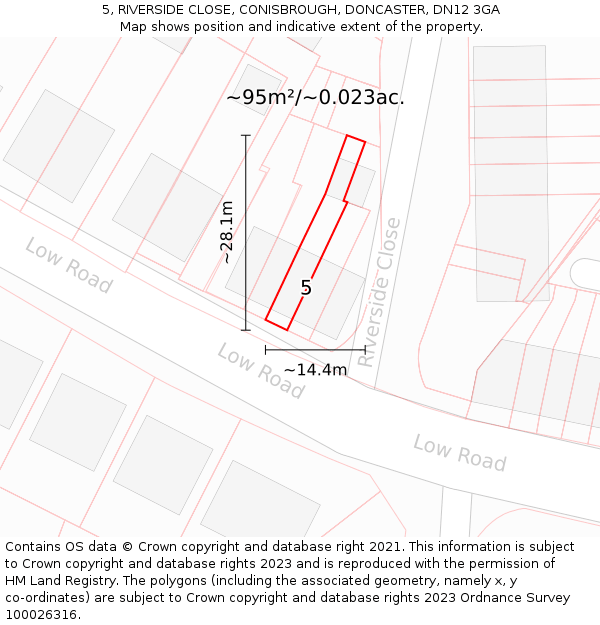 5, RIVERSIDE CLOSE, CONISBROUGH, DONCASTER, DN12 3GA: Plot and title map