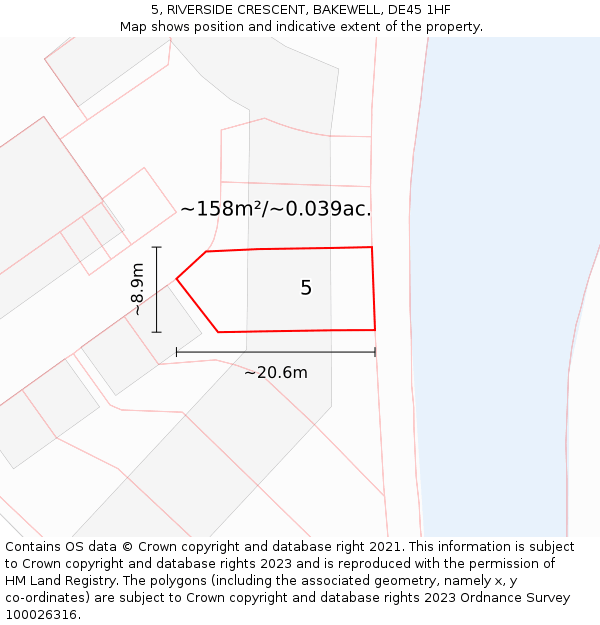 5, RIVERSIDE CRESCENT, BAKEWELL, DE45 1HF: Plot and title map