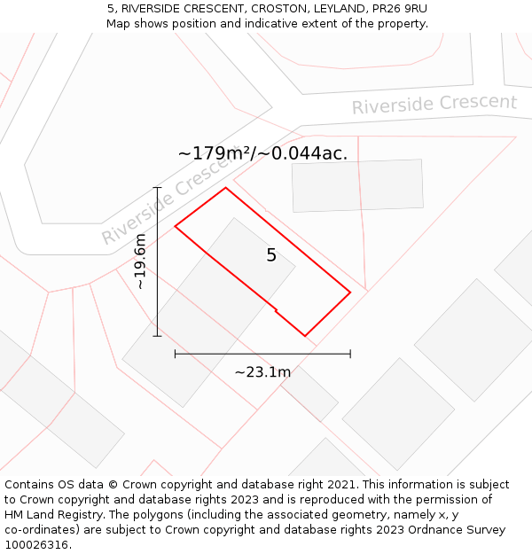 5, RIVERSIDE CRESCENT, CROSTON, LEYLAND, PR26 9RU: Plot and title map