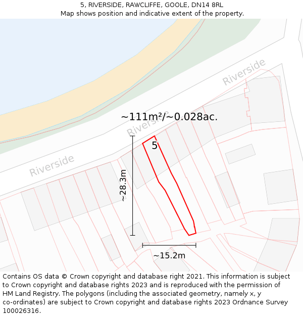 5, RIVERSIDE, RAWCLIFFE, GOOLE, DN14 8RL: Plot and title map