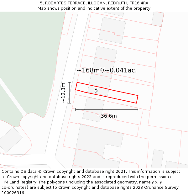 5, ROBARTES TERRACE, ILLOGAN, REDRUTH, TR16 4RX: Plot and title map