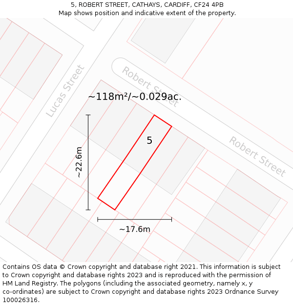 5, ROBERT STREET, CATHAYS, CARDIFF, CF24 4PB: Plot and title map