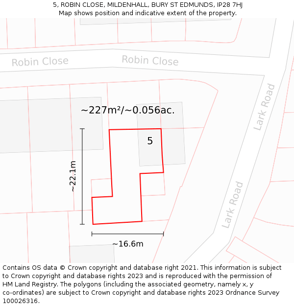 5, ROBIN CLOSE, MILDENHALL, BURY ST EDMUNDS, IP28 7HJ: Plot and title map