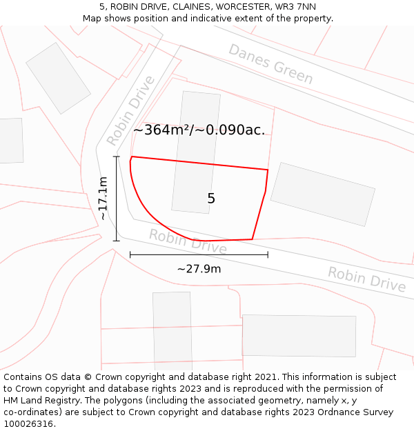 5, ROBIN DRIVE, CLAINES, WORCESTER, WR3 7NN: Plot and title map