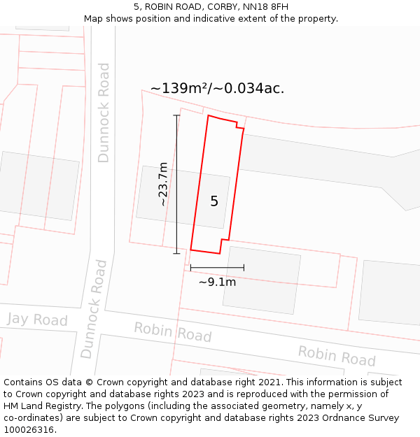 5, ROBIN ROAD, CORBY, NN18 8FH: Plot and title map