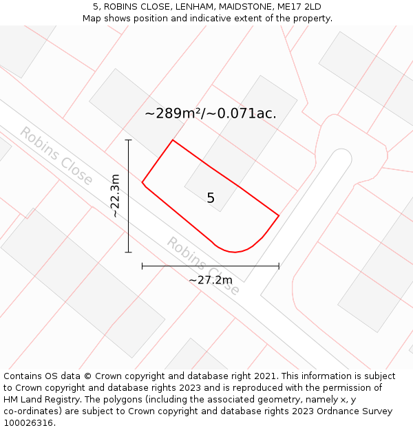 5, ROBINS CLOSE, LENHAM, MAIDSTONE, ME17 2LD: Plot and title map
