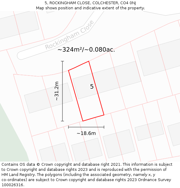 5, ROCKINGHAM CLOSE, COLCHESTER, CO4 0NJ: Plot and title map
