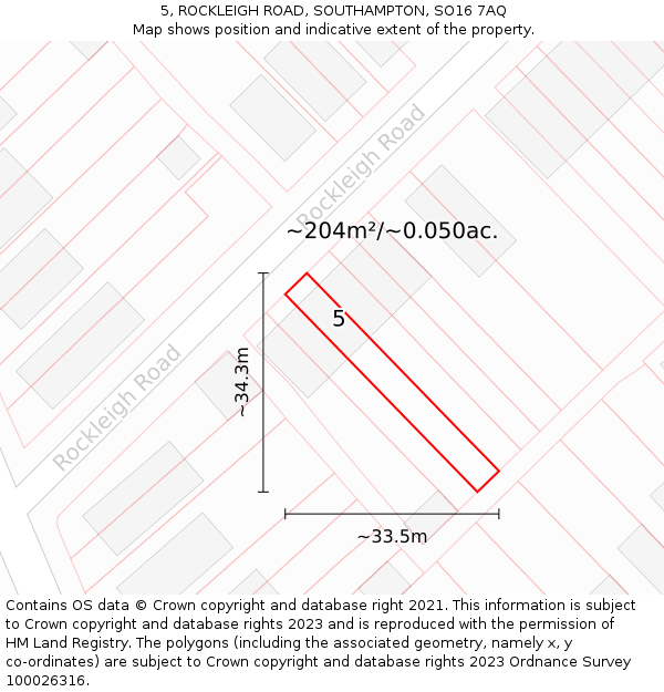 5, ROCKLEIGH ROAD, SOUTHAMPTON, SO16 7AQ: Plot and title map