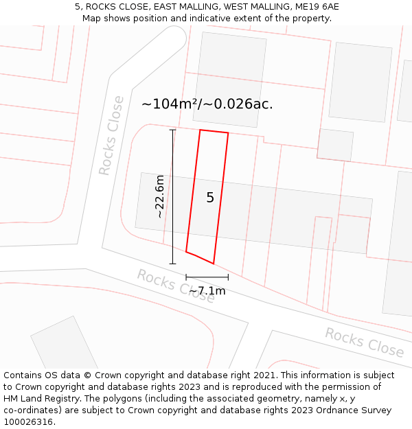 5, ROCKS CLOSE, EAST MALLING, WEST MALLING, ME19 6AE: Plot and title map