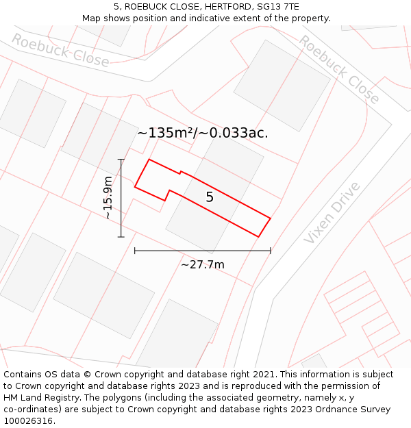 5, ROEBUCK CLOSE, HERTFORD, SG13 7TE: Plot and title map