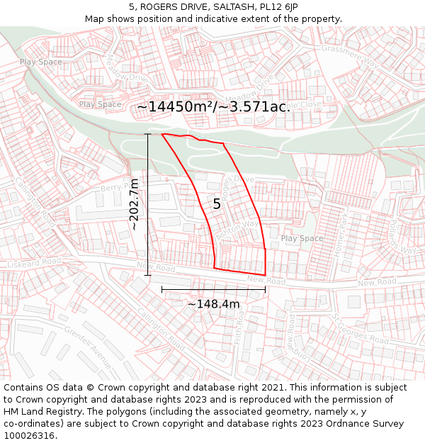 5, ROGERS DRIVE, SALTASH, PL12 6JP: Plot and title map