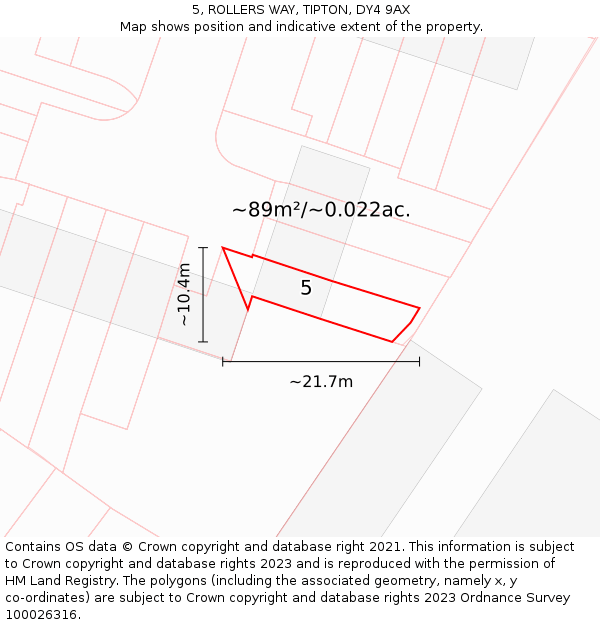 5, ROLLERS WAY, TIPTON, DY4 9AX: Plot and title map