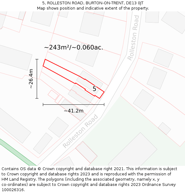 5, ROLLESTON ROAD, BURTON-ON-TRENT, DE13 0JT: Plot and title map