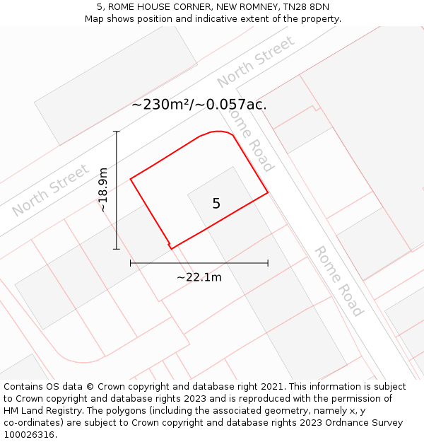 5, ROME HOUSE CORNER, NEW ROMNEY, TN28 8DN: Plot and title map