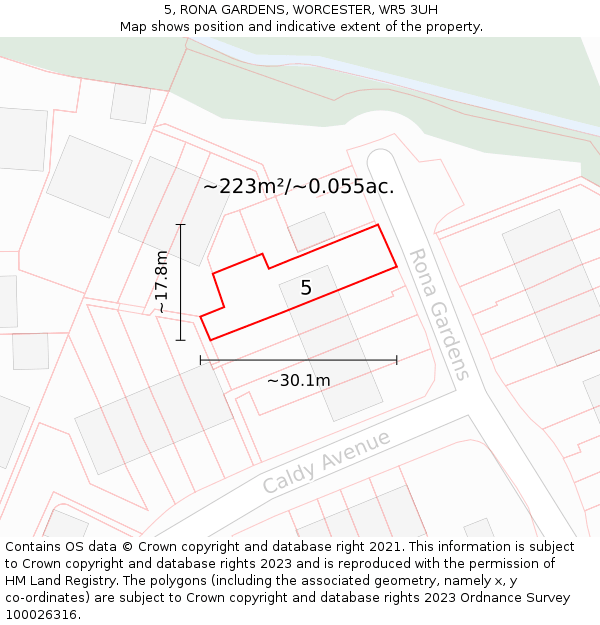 5, RONA GARDENS, WORCESTER, WR5 3UH: Plot and title map