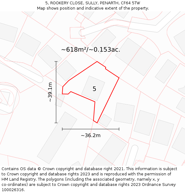 5, ROOKERY CLOSE, SULLY, PENARTH, CF64 5TW: Plot and title map