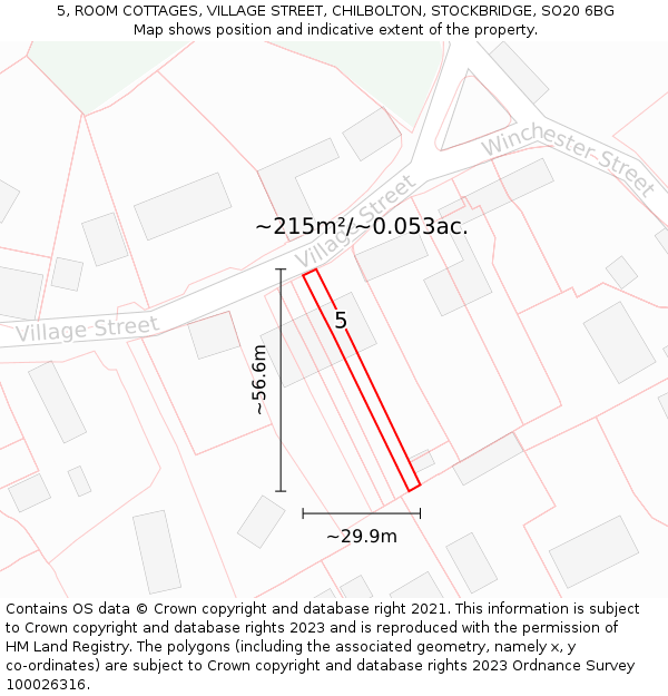 5, ROOM COTTAGES, VILLAGE STREET, CHILBOLTON, STOCKBRIDGE, SO20 6BG: Plot and title map