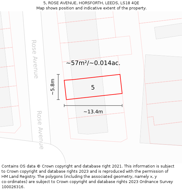 5, ROSE AVENUE, HORSFORTH, LEEDS, LS18 4QE: Plot and title map
