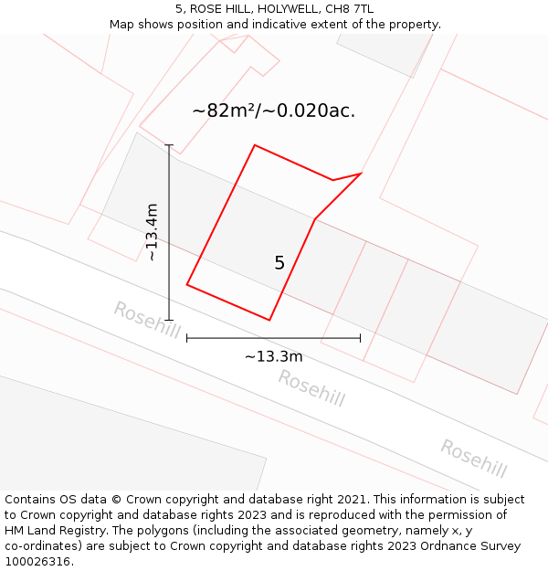 5, ROSE HILL, HOLYWELL, CH8 7TL: Plot and title map