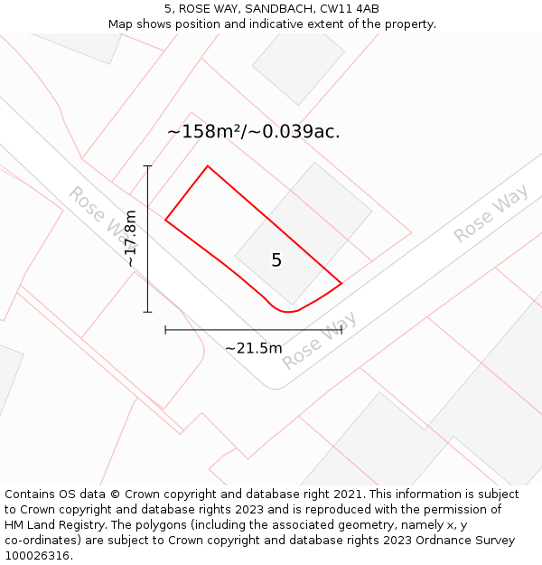5, ROSE WAY, SANDBACH, CW11 4AB: Plot and title map