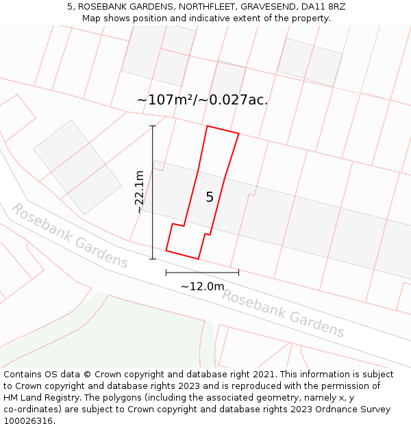 5, ROSEBANK GARDENS, NORTHFLEET, GRAVESEND, DA11 8RZ: Plot and title map