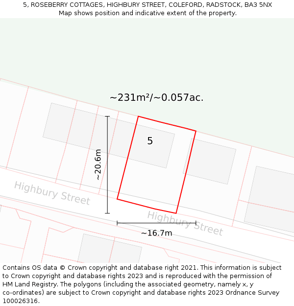 5, ROSEBERRY COTTAGES, HIGHBURY STREET, COLEFORD, RADSTOCK, BA3 5NX: Plot and title map