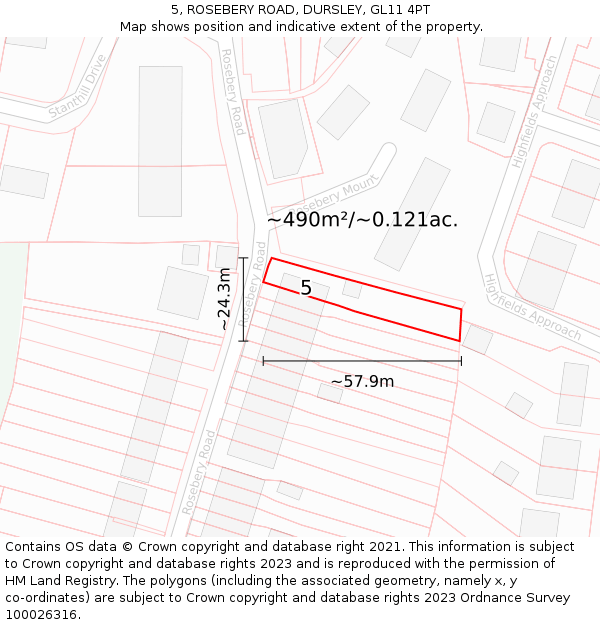 5, ROSEBERY ROAD, DURSLEY, GL11 4PT: Plot and title map