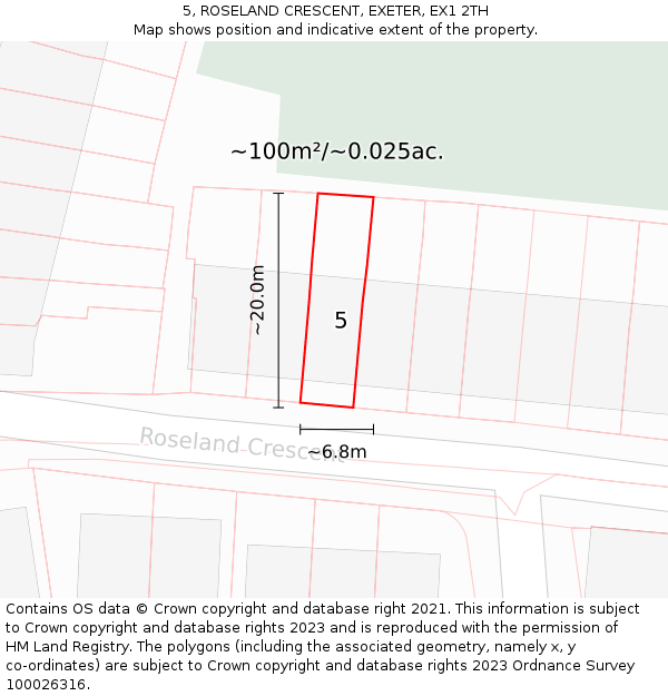 5, ROSELAND CRESCENT, EXETER, EX1 2TH: Plot and title map