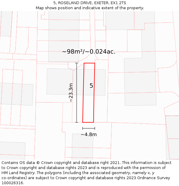 5, ROSELAND DRIVE, EXETER, EX1 2TS: Plot and title map