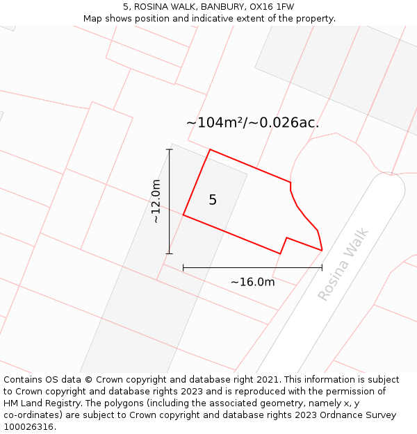 5, ROSINA WALK, BANBURY, OX16 1FW: Plot and title map