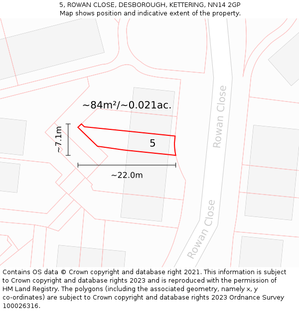 5, ROWAN CLOSE, DESBOROUGH, KETTERING, NN14 2GP: Plot and title map
