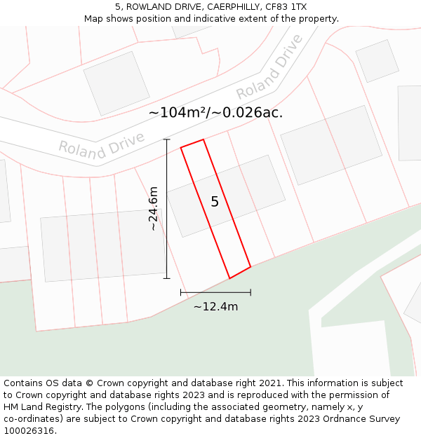 5, ROWLAND DRIVE, CAERPHILLY, CF83 1TX: Plot and title map