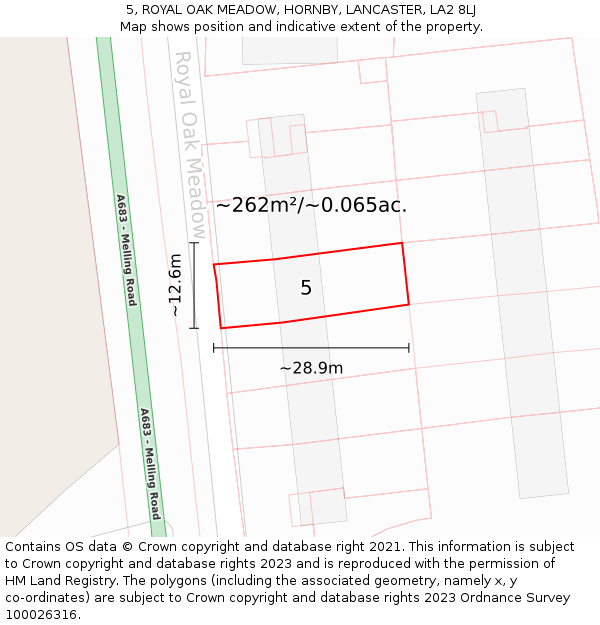 5, ROYAL OAK MEADOW, HORNBY, LANCASTER, LA2 8LJ: Plot and title map