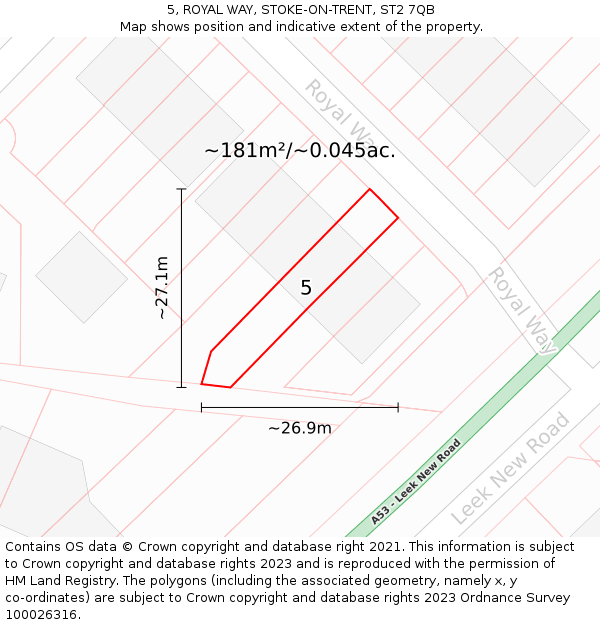 5, ROYAL WAY, STOKE-ON-TRENT, ST2 7QB: Plot and title map